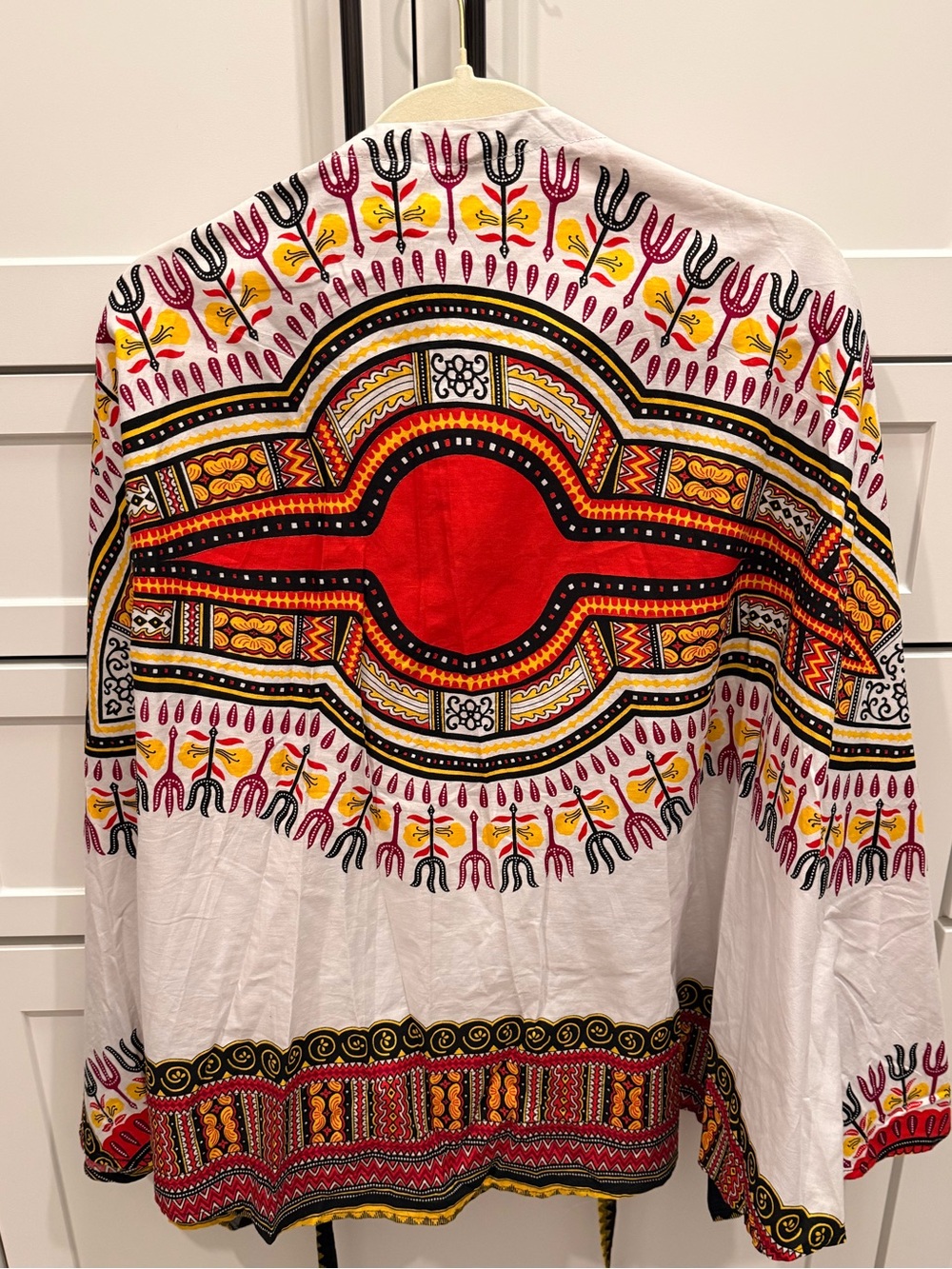 Vibrant African Dashiki-Style Jacket in Red, Yellow & Black